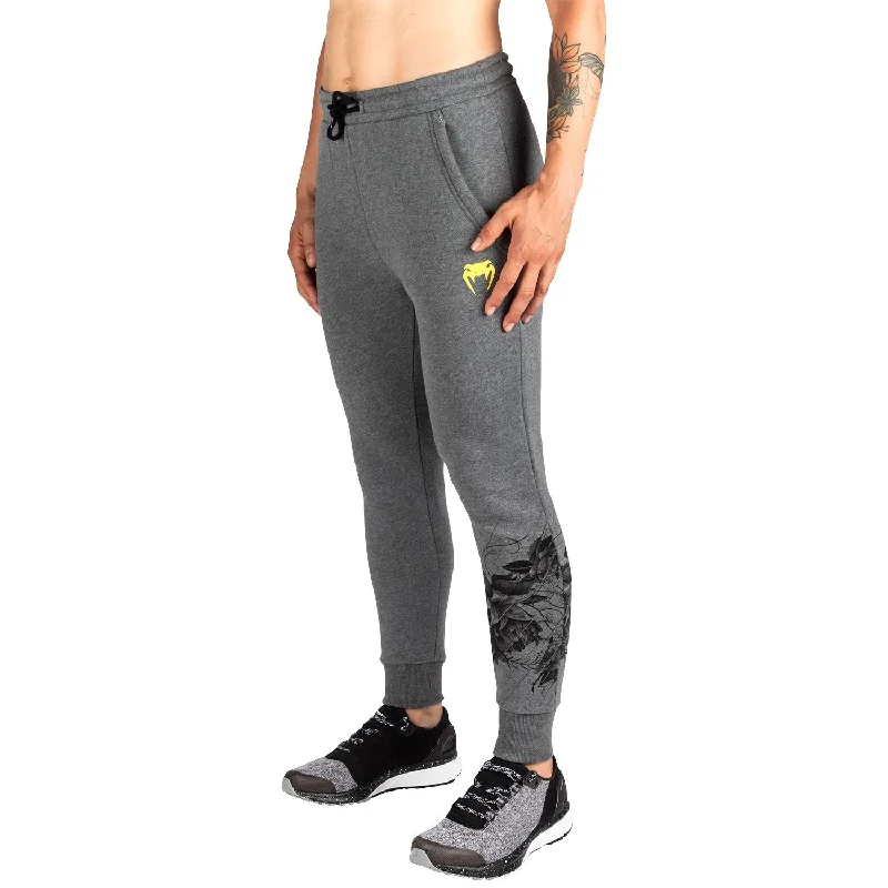 Retro Literary Style Venum Floral Joggers - Heather Grey - For Women
