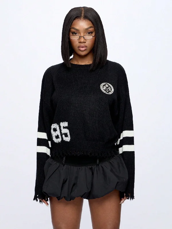 Comfortable And Cold-proof SUMWON WOMEN Oversized Distressed Hem Varsity Sweater