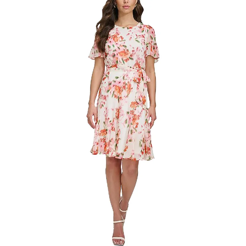 Refreshing Design DKNY Womens Petites Chiffon Floral Cocktail And Party Dress