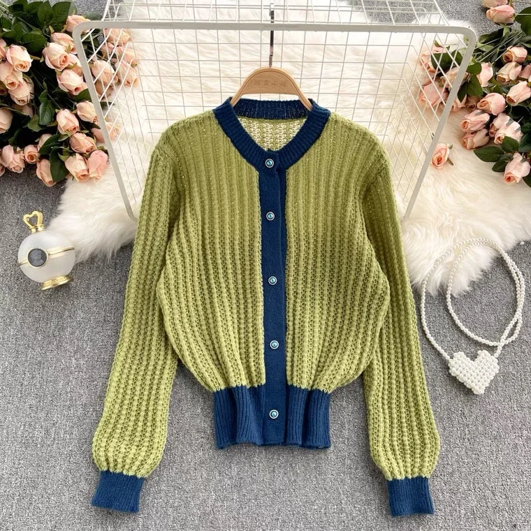 Energy Wear Vintage lazy sweater, single-breasted, loose, versatile, long-sleeve cardigan  1387