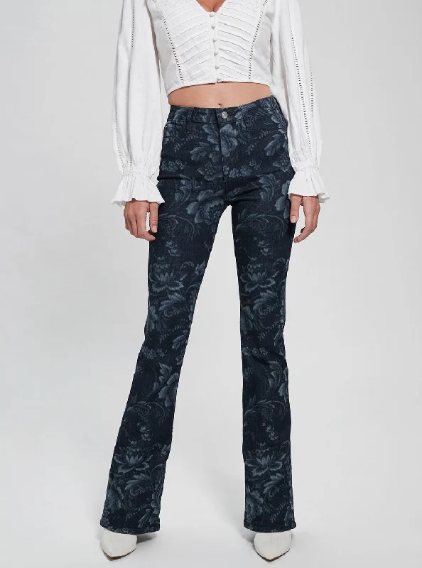 Sports outdoor style Eco High-Rise Flare Adeline Denim Jeans In Wild Flower Print Wash