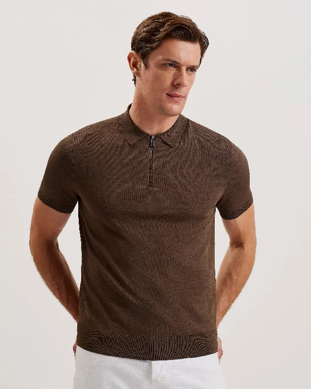Fresh Comfort Daldin Short Sleeve Rayon Zip Polo Shirt Dk-Brown