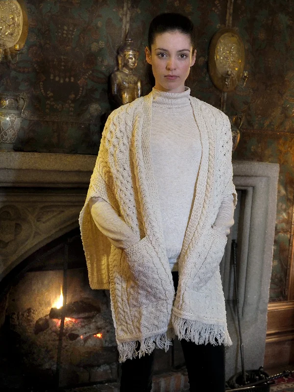 Sweet breath Aran Shawl Wrap with Pockets- Natural