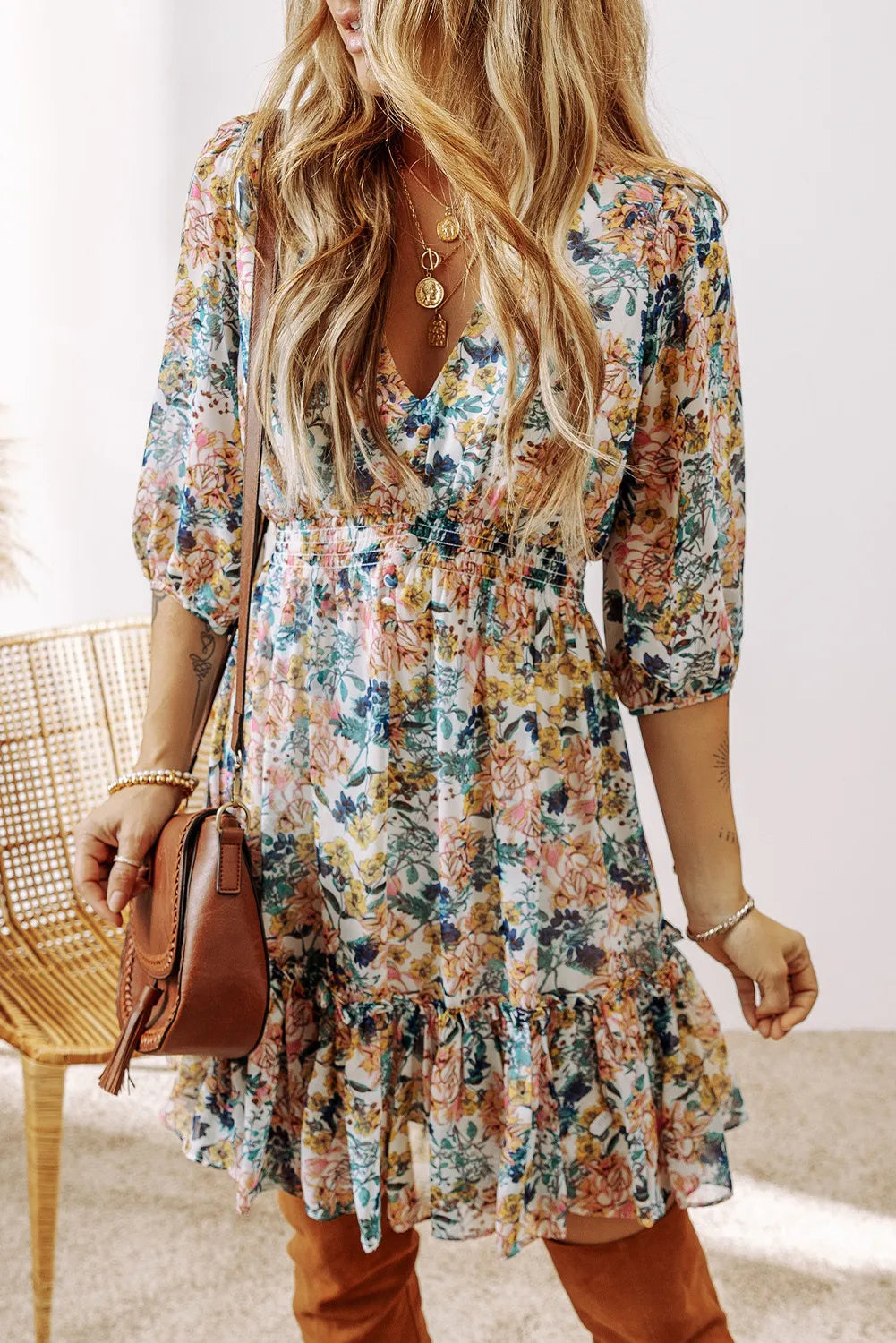 Street Sports Shoes Printed V-Neck Half Sleeve Dress
