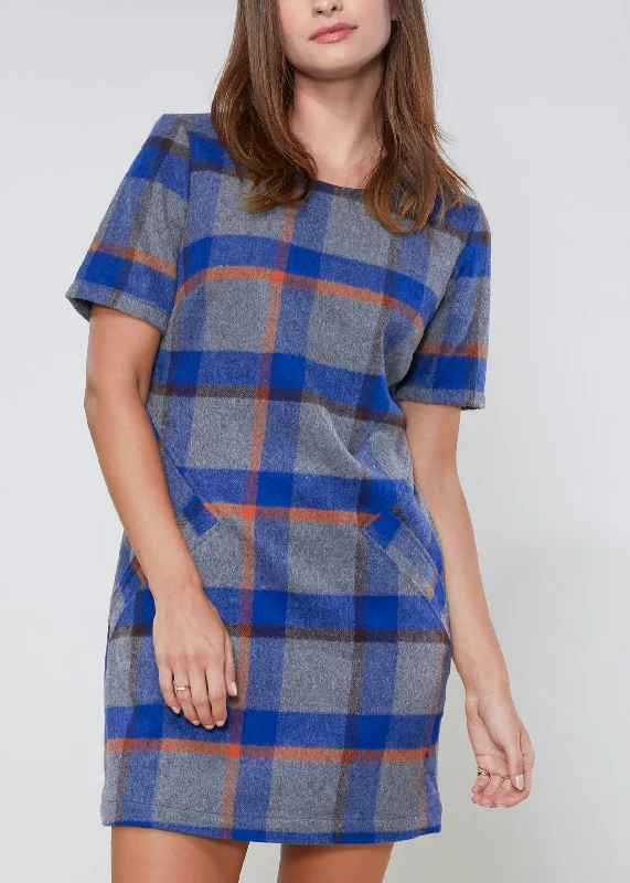 Short Design Buffalo Plaid Wool Blend Tee Dress