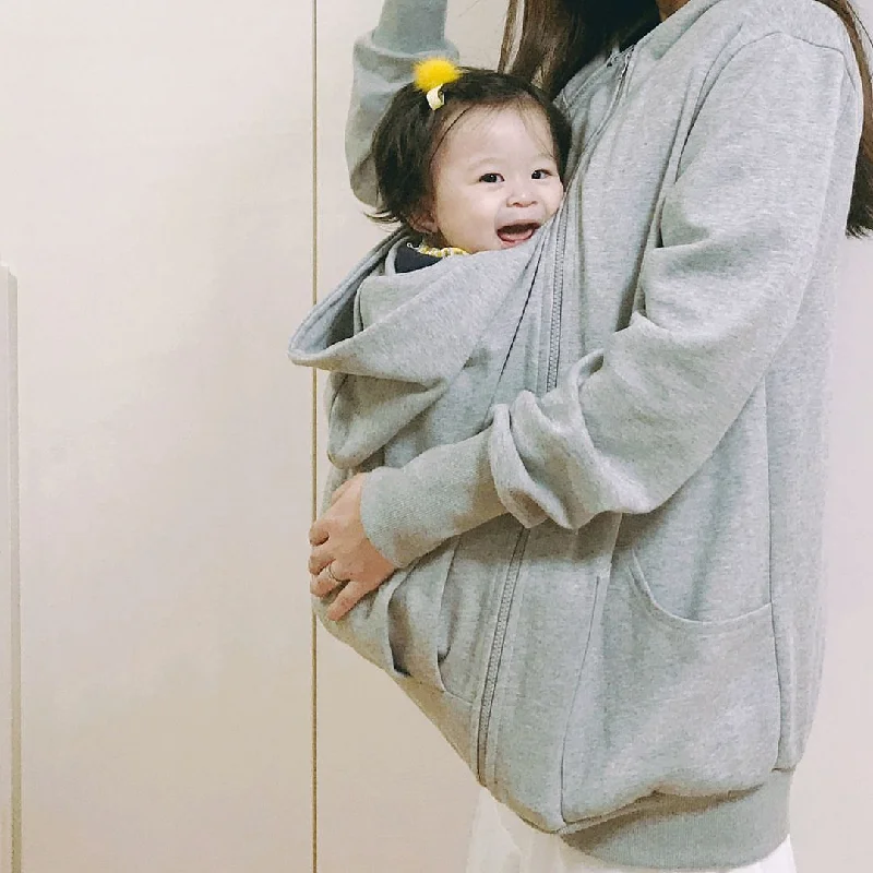 Soft Textures New Mom/ Dad  Kangaroo Warm Hooded Jackets for Spring, Autumn to Winter