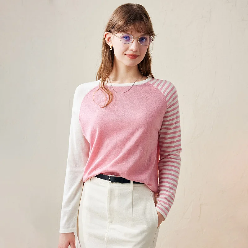 Street Sports Shoes 100% Wool Striped Sleeve Contrast Knit Sweater