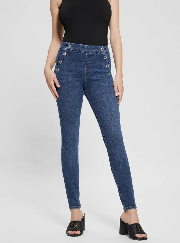 Knitted Design High-Rise Aubree Skinny Denim Jeans in Dark Wash