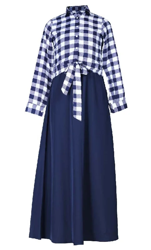 Sports Express Women's Check Printed Jacket With Blue Abaya