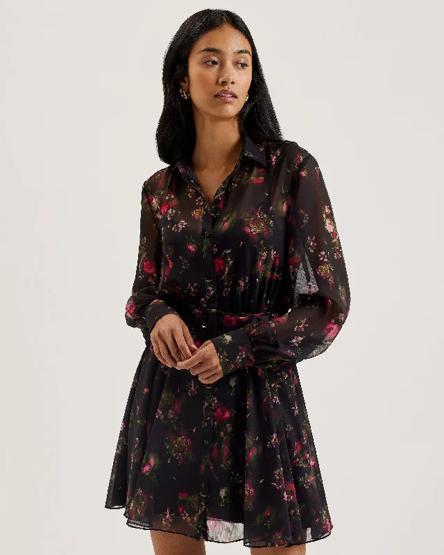 Sports And Leisure Ebene Collared Printed Button Down Mini Dress Black