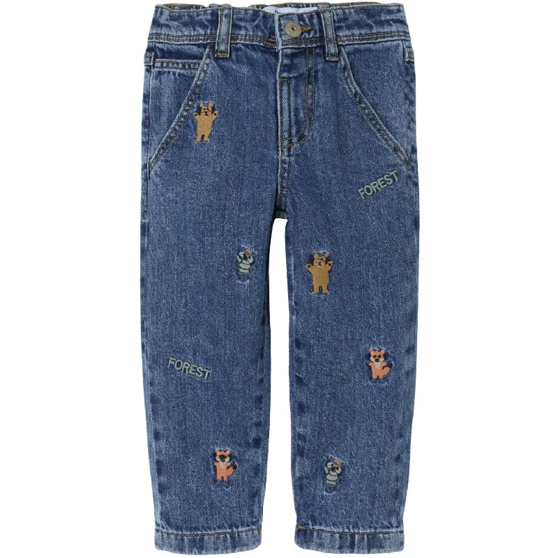 Fashion And Simplicity Name It Dark Blue Denim Embroidery Silas Tapered Embellished Jeans