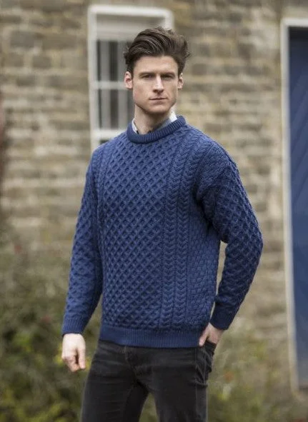 Fashionable sports TRADITIONAL MEN'S ARAN SWEATER SUPER SOFT-BLUE