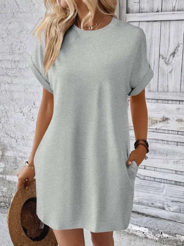 Fashion Selection Round Neck Short Sleeve Mini Dress