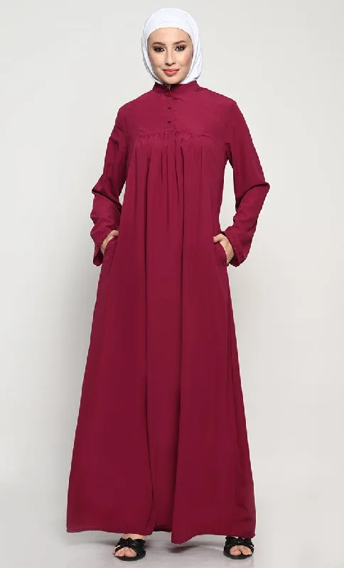 Street Personality Style Elegant Nida Fabric Modest Abaya with Bell Sleeves and Chest Pleats Street Personality Style Elegant Nida Fabric Modest Abaya with Bell Sleeves and Chest Pleats