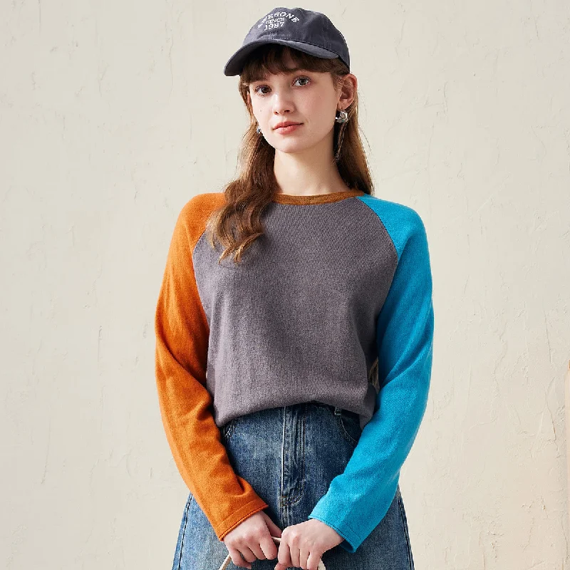 Printed pattern 100% Wool Color Block Knitted Sweater