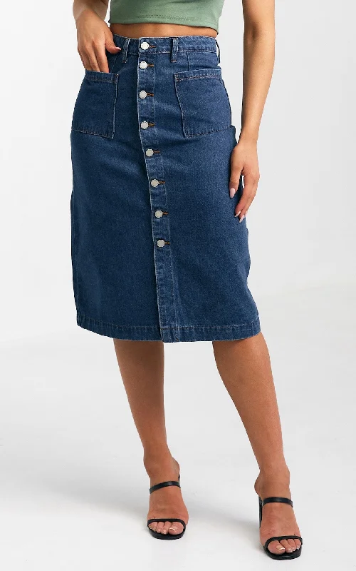 Fashion Must-have Juliana Denim Midi Skirt - Dark Blue