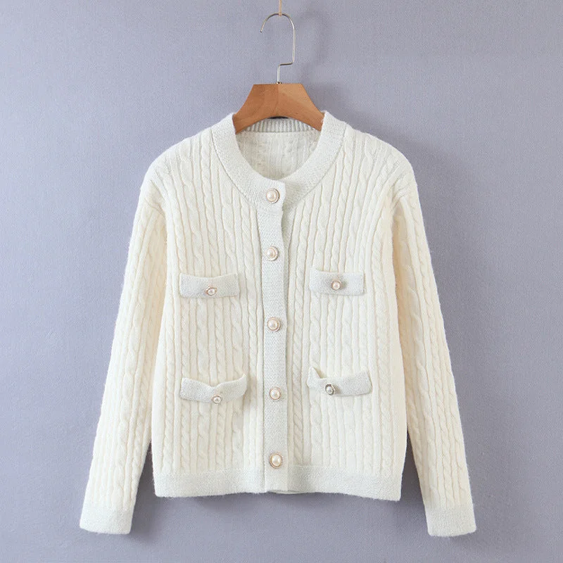 Everyday Comfort Pearl button cardigan sweater for women's dress with small fragrance and twist design  1350