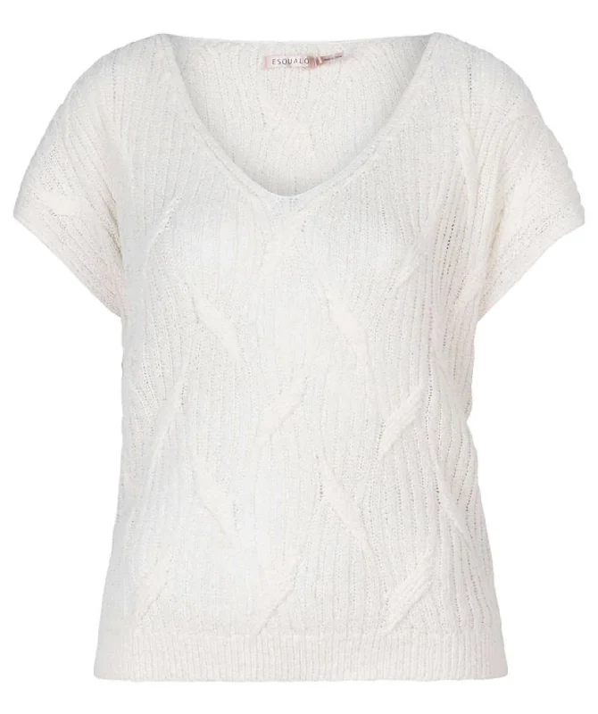 Layered Comfort Batwing Short Sleeve Sweater Top In Off White