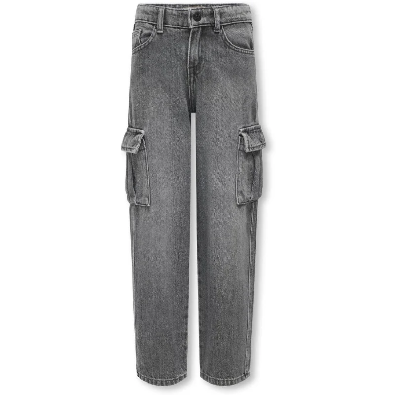 Trendy Casuals kids ONLY Dark Grey Denim Harmony Wide Cargo Carrot Jeans Noos