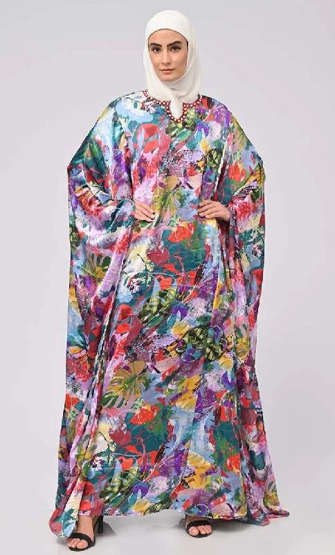 Retro Literary Style Super Bowl Inspired Kaftan Printed Abaya