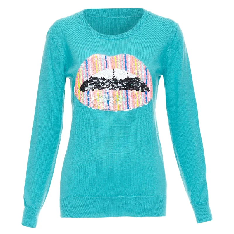 Bright Colors Markus Lupfer merino wool multicolor sequin lip sweater