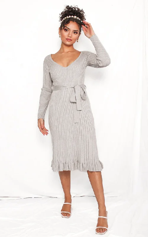 Warm Atmosphere Rosetta Knit Dress - Grey