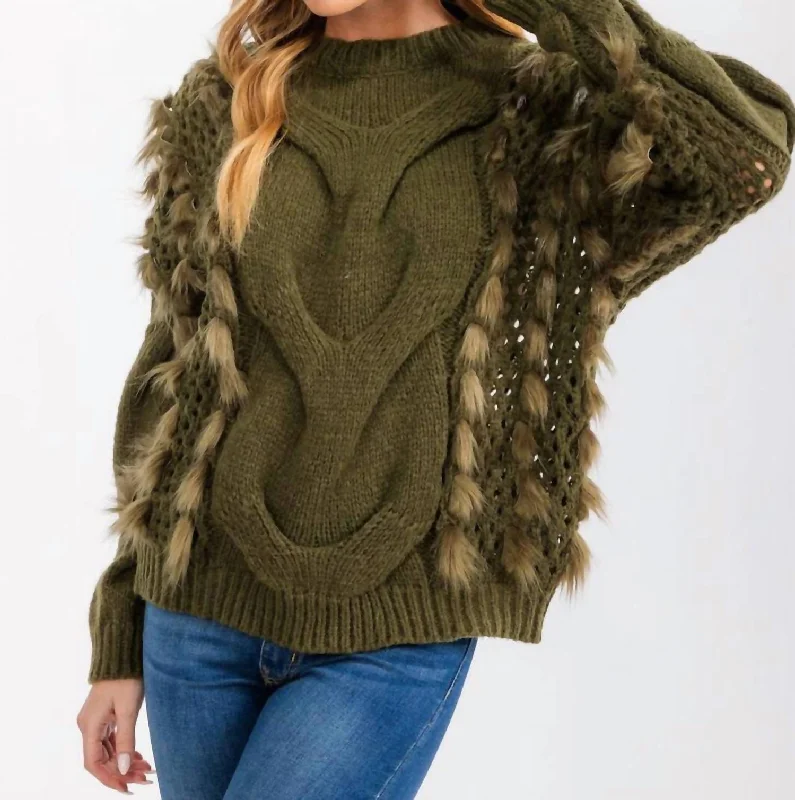 Fresh Comfort Cable Knit Pullover Sweater In Olive Green