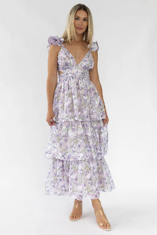 Street Style Suit Carmen Purple Floral Maxi Dress - Final Sale