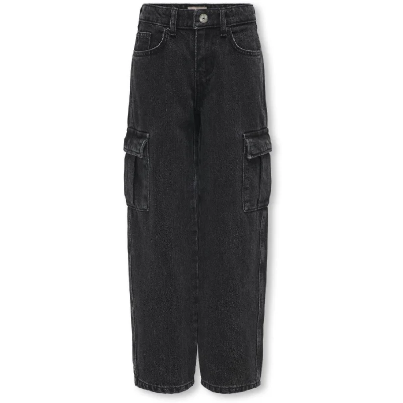 Relaxed Fit kids ONLY Washed Black Harmony Wide Cargo Carrot Jeans Noos