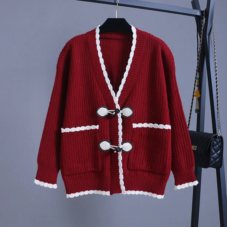 Minimal Style Cardigan, loose, horn-buttoned sweater top  1402