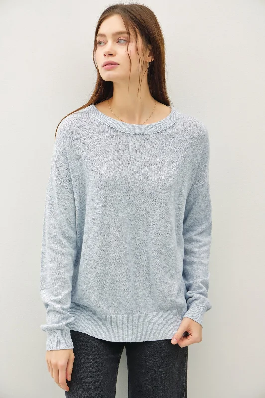 Elegant And Noble Light Blue Oversized Slub Knit Sweater