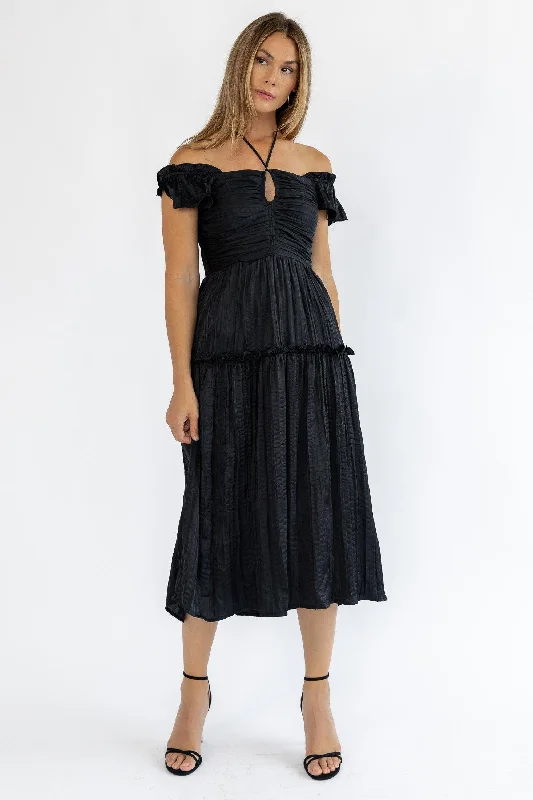 Celebrity Style Ruche Me Right Black Midi Dress - Final Sale
