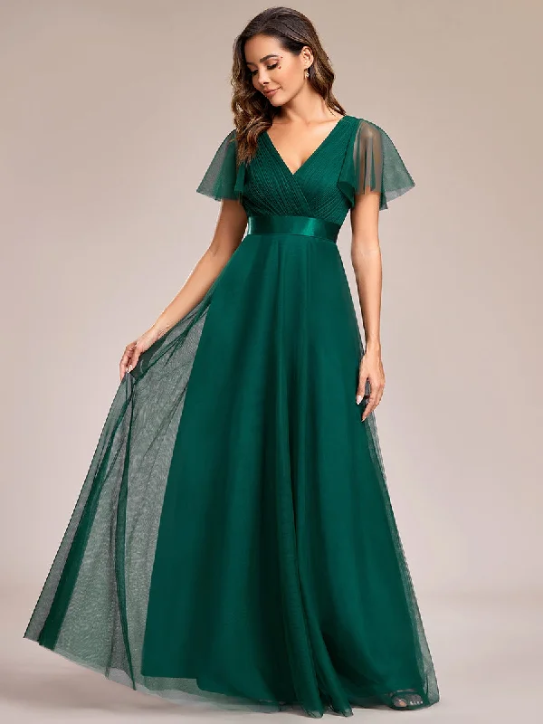Elegant Wear EVELYN DOUBLE V-NECK SHORT SLEEVE GOWN