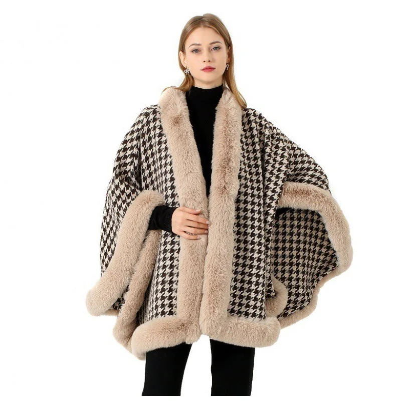 Elegant And Simple Tweed Shawl Scarf Cape Coat Women