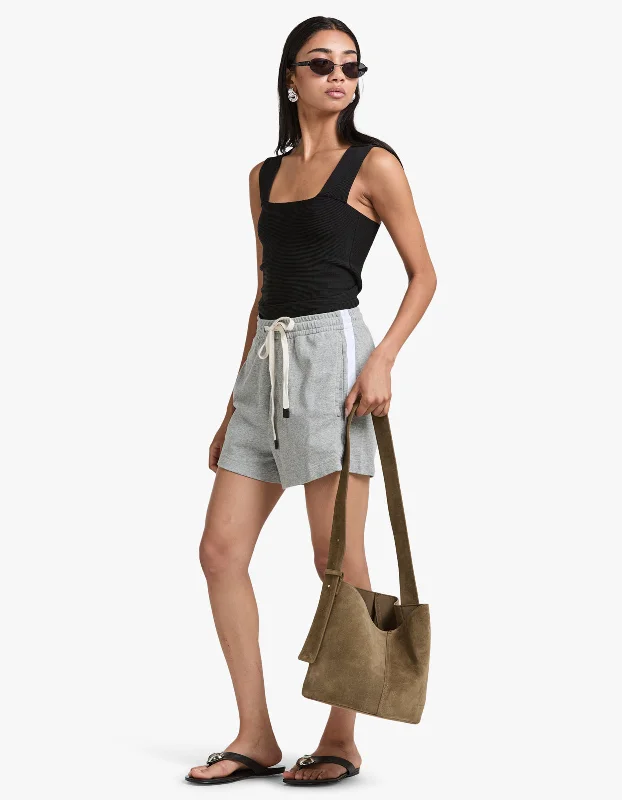 Celebrity Picks French Terry Side Stripe Short - Grey Marle/ White