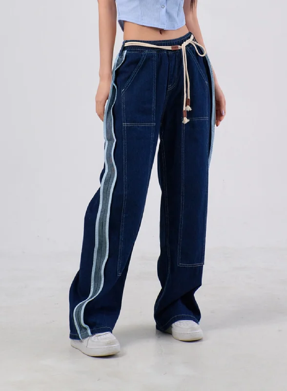 Personal Design Stripe Baggy Jeans IA304