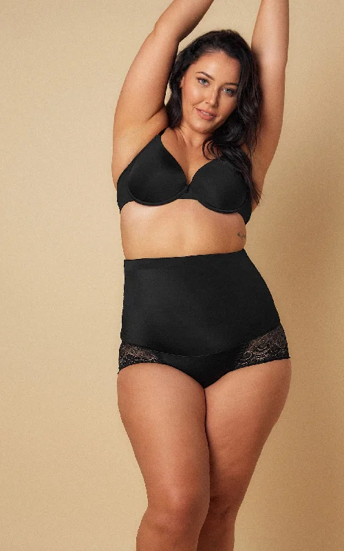 Loose Fit Venus High Waisted Lace Shapewear Briefs - Black