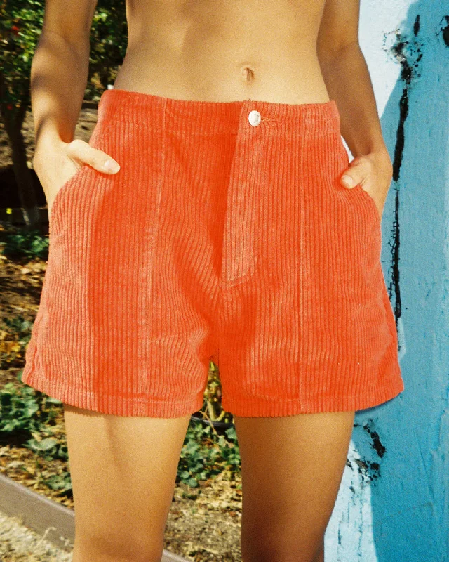 Street Vertical And Horizontal Design Daylight Corduroy Shorts - Red Orange