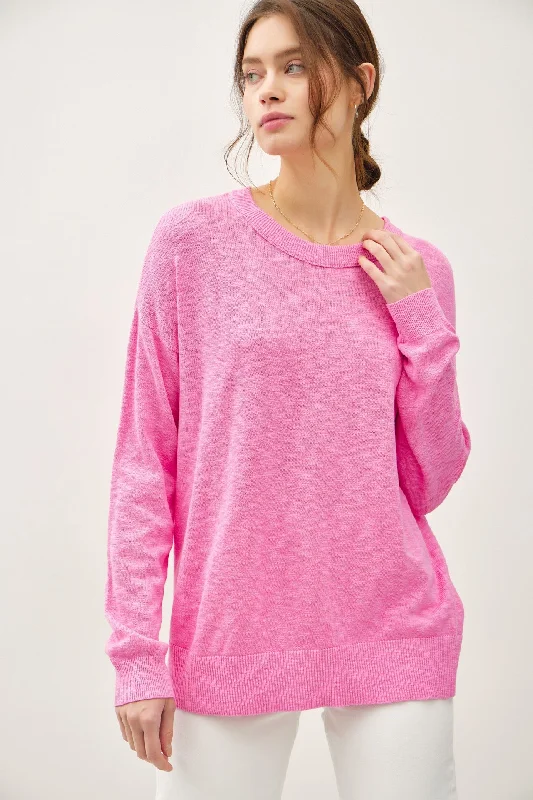 High-quality Fabrics Pink Oversized Slub Knit Sweater