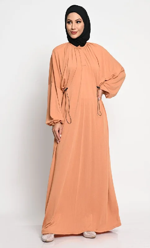 Sports Jumpsuit Polyester  Viscose Jersey A-Line Abaya with Bishop Sleeves and Adjustable Waist