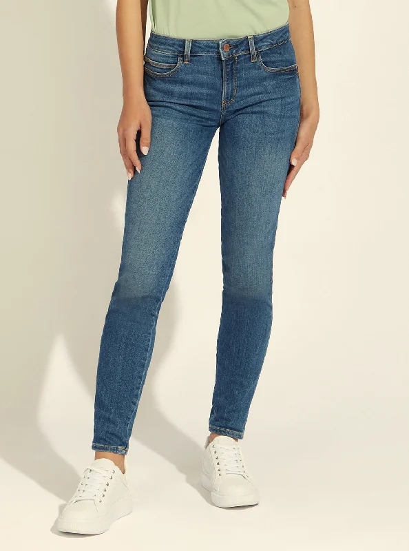 Retro Lace Fabric Mid-Rise Skinny Curve Denim Jeans in Carry Mid Wash