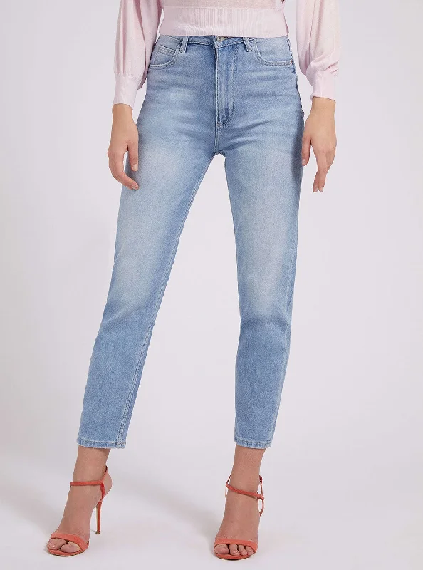 Layered Style High-Rise Relaxed Fit Mom Denim Jeans In Bora Sky Wash
