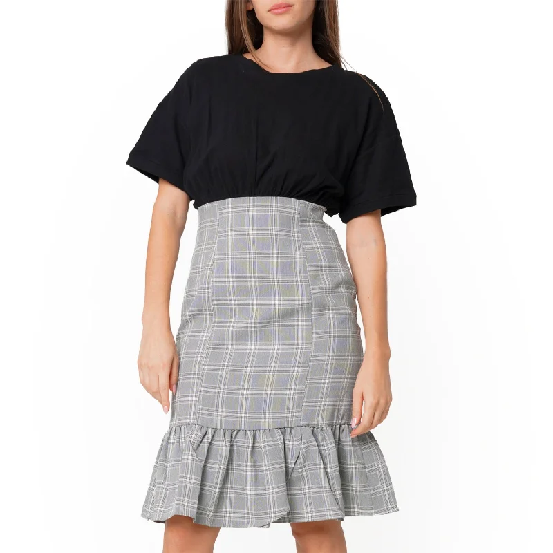Casual Chic Women's Glen Plaid Mermaid Dress in Black