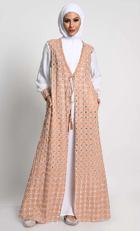 Weekend Style Chic Rayon Double-Layer Abaya with Embroidered Cuffs and Tassel Accents Weekend Style Chic Rayon Double-Layer Abaya with Embroidered Cuffs and Tassel Accents