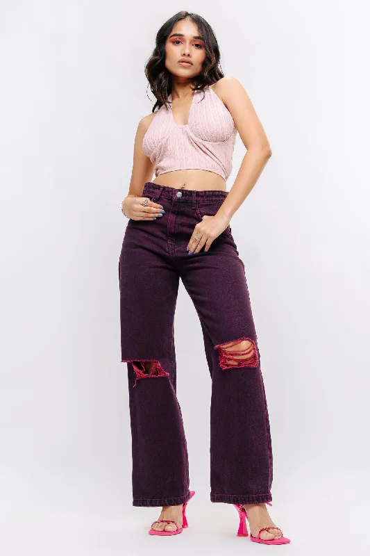 Leisure Sports Denim Claret Red Straight Pant
