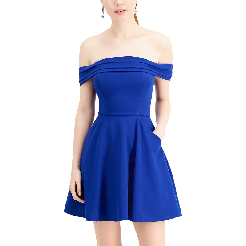 Smart Comfort City Studio Womens Juniors Off-The-Shoulder Pleated Cocktail and Party Dress Smart Comfort City Studio Womens Juniors Off-The-Shoulder Pleated Cocktail and Party Dress