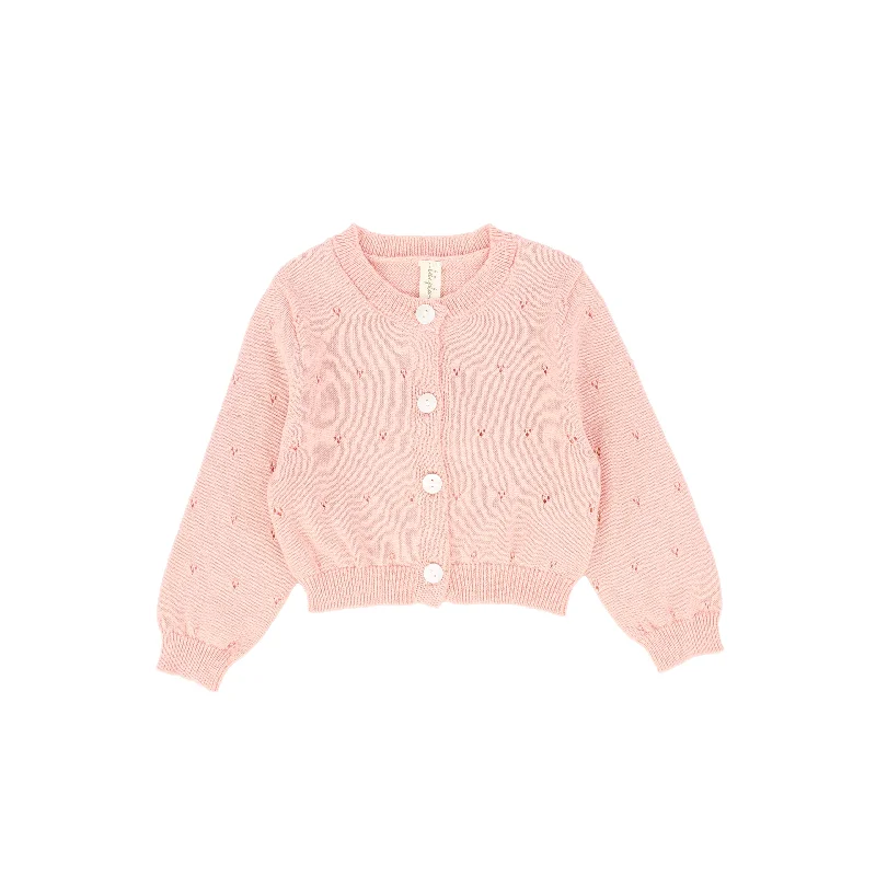 Street Vertical And Horizontal Design Bebe Jolee Peach Pointelle Knit Button Cardigan [FINAL SALE]