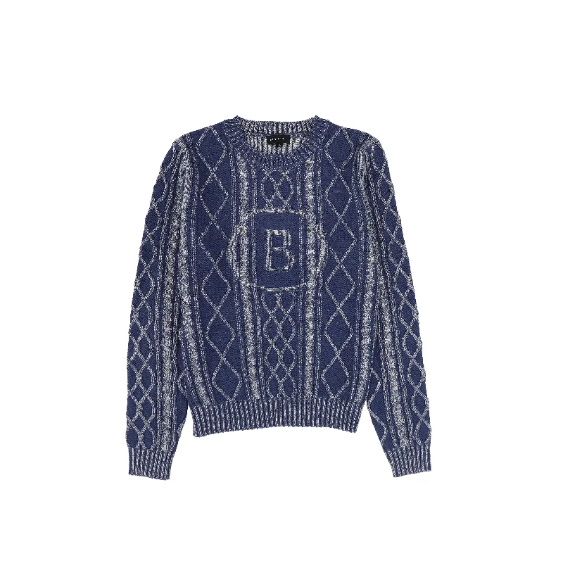 Comfortable Sweaters Bamboo Denim Braided Embroidered Knit Sweater [FINAL SALE]