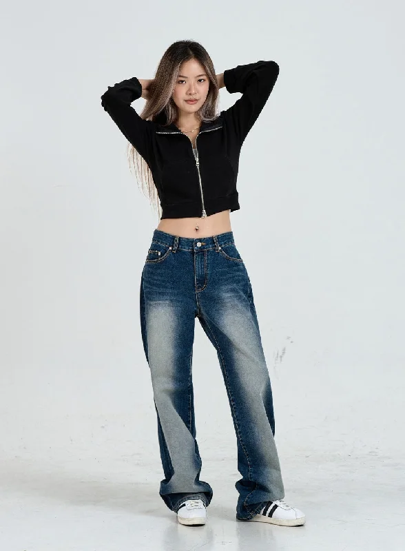 Soft Touch Wide Leg Faded Color Denim Pants CO11