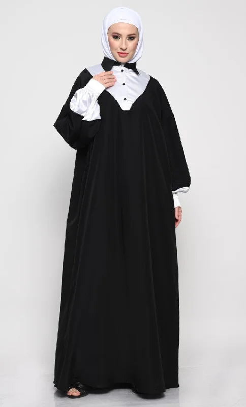 Luxury and fashionable Kashibo Abaya with Batwing Sleeves and Contrast Satin Cuffs